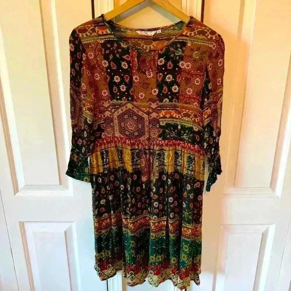 Rain & Rainbow Women’s Multi Ethnic Motifs Printed Bell Sleeves Kurta Size M - Picture 3 of 14